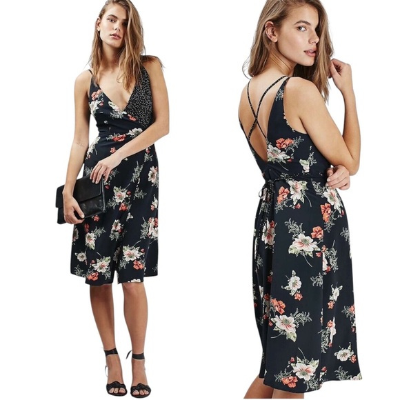 Topshop Floral Wrap Slip Dress 0018 - Picture 1 of 10